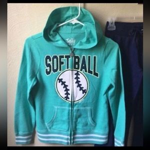 Justice Sz 10 SOFTBALL outfit set front zip hoodie & pants